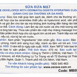 Sữa rửa mặt CeraVe Hydrating Cleanser sạch sâu cho da thường và da khô chai 473ml