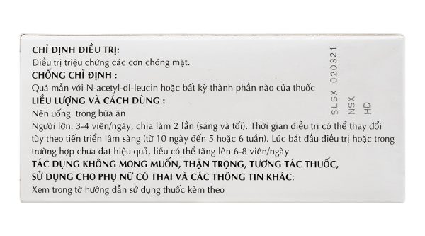 Taginyl 500mg trị triệu chứng các cơn chóng mặt (2 vỉ x 10 viên)