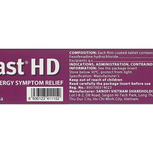 Telfast HD 180mg trị viêm mũi dị ứng, mề đay vô căn mạn tính (3 vỉ x 10 viên)