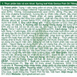 Dầu cá SpringLeaf Kids Genius Fish Oil 750mg bổ sung omega 3 cho bé lọ 60 viên