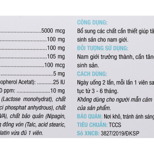 SpermQ Plus bổ sung dưỡng chất, tăng cường sức khỏe sinh sản nam giới hộp 60 viên