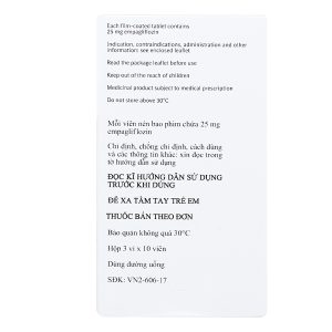 Jardiance 25mg điều trị đái tháo đường tuýp 2, suy tim (3 vỉ x 10 viên)