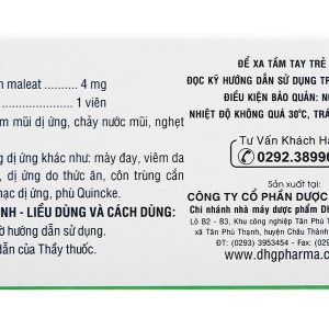 Clorpheniramin 4 DHG Pharma trị viêm mũi dị ứng, mày đay (10 vỉ x 20 viên)