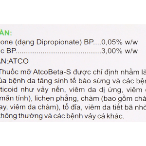Thuốc mỡ Atcobeta-S trị viêm da dị ứng, chàm tuýp 15g