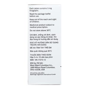 Trajenta 5mg trị đái tháo đường tuýp 2 (3 vỉ x 10 viên)