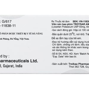 Troysar AM trị tăng huyết áp, đau thắt ngực (10 vỉ x 10 viên)