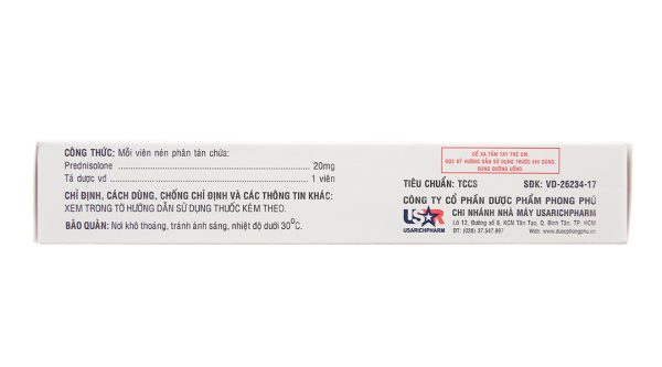 UsaSolu-Predni 20mg hỗ trợ kháng viêm, ức chế miễn dịch (2 vỉ x 10 viên)