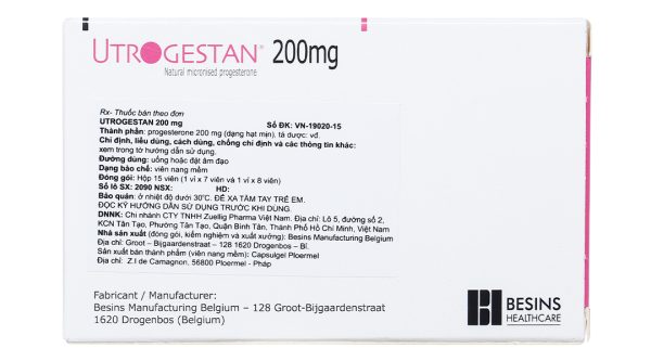 Utrogestan 200mg trị các rối loạn do thiếu progesterone (1 vỉ x 7 viên + 1 vỉ x 8 viên)