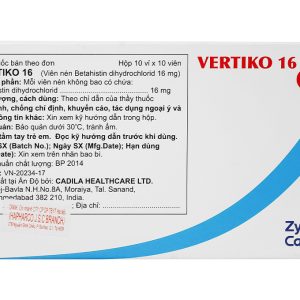 Vertiko 16 trị chóng mặt, suy giảm thính giác (10 vỉ x 10 viên)