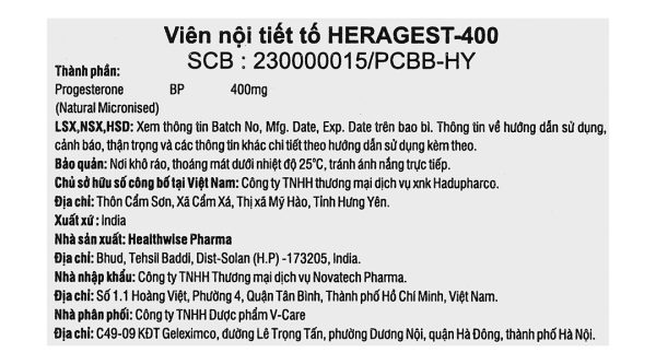 Viên nội tiết tố Heragest-400 hỗ trợ dự phòng sảy thai, vô sinh nữ 1 viên