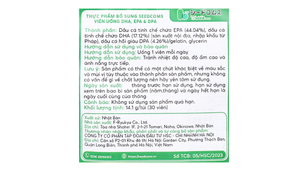 Dầu cá Seedcoms DHA, EPA & DPA hỗ trợ cải thiện trí nhớ gói 30 viên