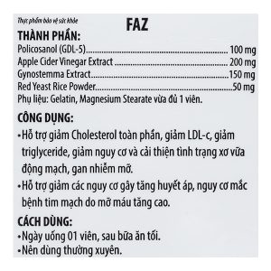 Faz điều hòa mỡ máu, hỗ trợ tim mạch chai 30 viên