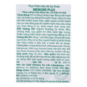 Ultra Memore Plus bổ não, cải thiện trí nhớ chai 30 viên