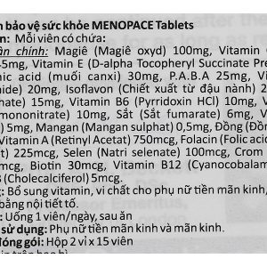 Vitabiotics Menopace Tablets hỗ trợ cân bằng nội tiết tố hộp 30 viên