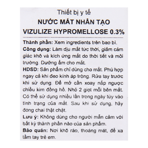 Nước mắt nhân tạo Vizulize Hypromellose 0.3% giảm cảm giác khô, kích ứng mắt chai 10ml