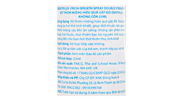Xịt thơm miệng Dentiplus Double Strength không cồn nhân đôi hiệu quả diệt khuẩn chai 25ml